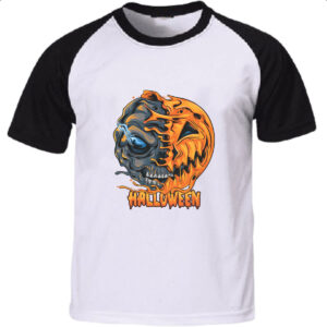 Camiseta Raglan Halloween Pumpkin Mascara rasgada