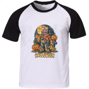 Camiseta Raglan Halloween pumpkin cemiterio