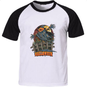 Camiseta Raglan Halloween pumpkin espantalho