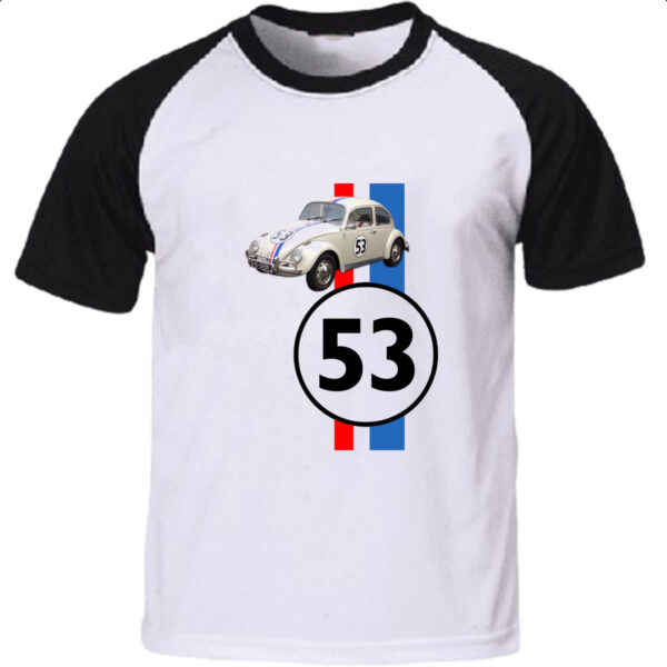 Camiseta Raglan Herbie 53 fusca falasse Logo e Carro