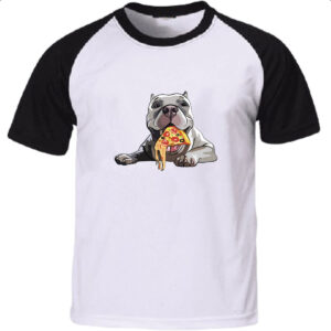 Camiseta Raglan Cachorro comendo pizza