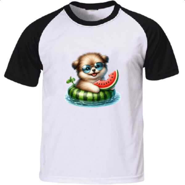 Camiseta Raglan Cachorro na boia