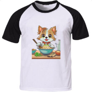 Camiseta Raglan Cao feliz cozinhando lamem