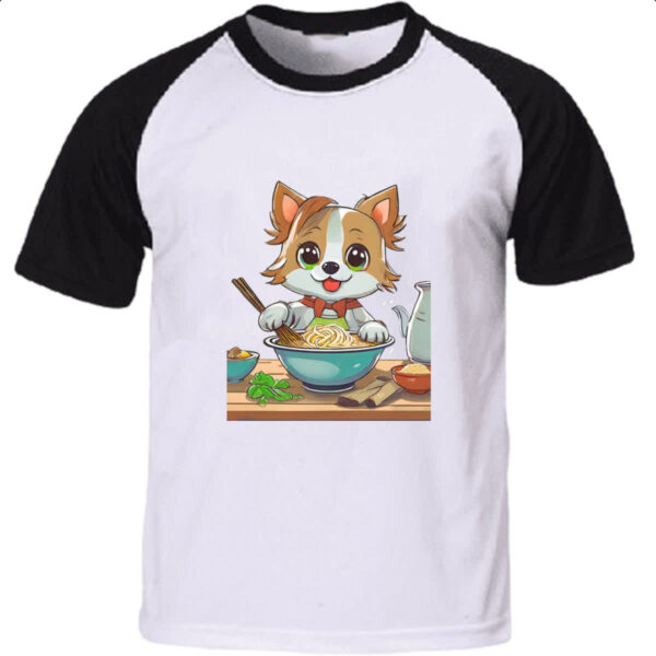Camiseta Raglan Cao feliz cozinhando lamem