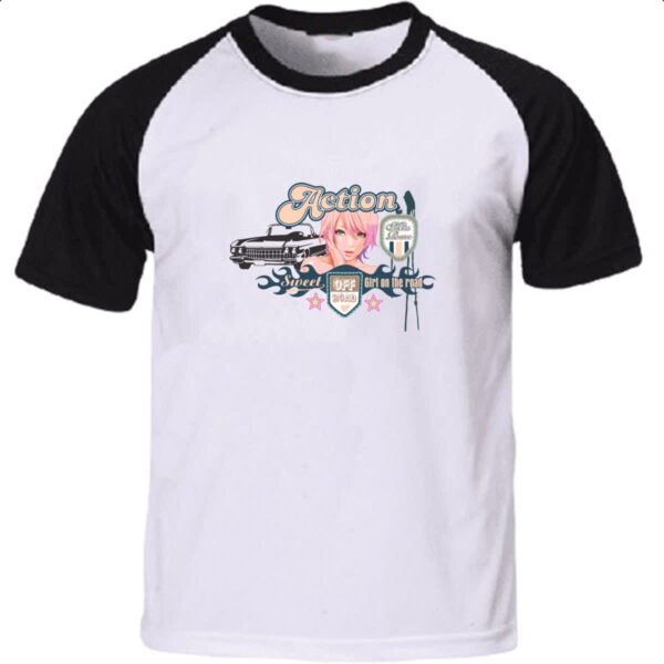 Camiseta Raglan Action Girl on the road