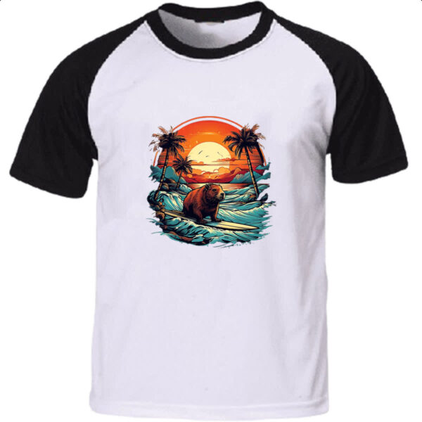 Camiseta Raglan Capivara Surf Sunset