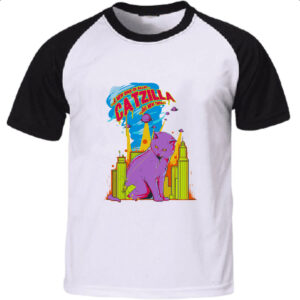 Camiseta Raglan Catzilla o gato Godzilla