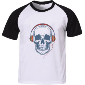 Camiseta Raglan Caveira com HeadPhone