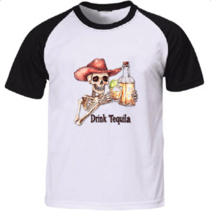Camiseta Raglan Caveira drink tequila
