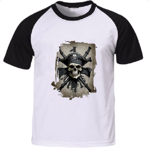 Camiseta Raglan Caveira pirata pano