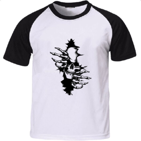 Camiseta Raglan Caveira rasgando a camisa