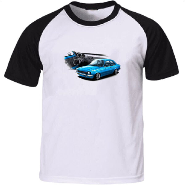 Camiseta Raglan Chevette primeira geracao azul