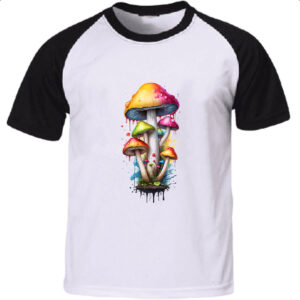 Camiseta Raglan Cogumelos coloridos splash