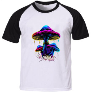Camiseta Raglan Cogumelos neon