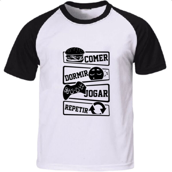 Camiseta Raglan Comer Dormir Jogar Repetir