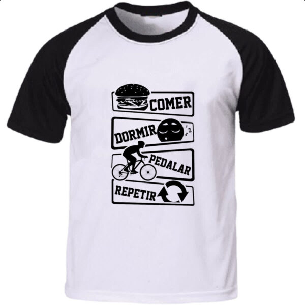 Camiseta Raglan Comer Dormir Pedalar Repetir