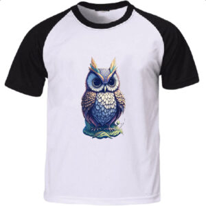 Camiseta Raglan Coruja Fantasy Art Neon