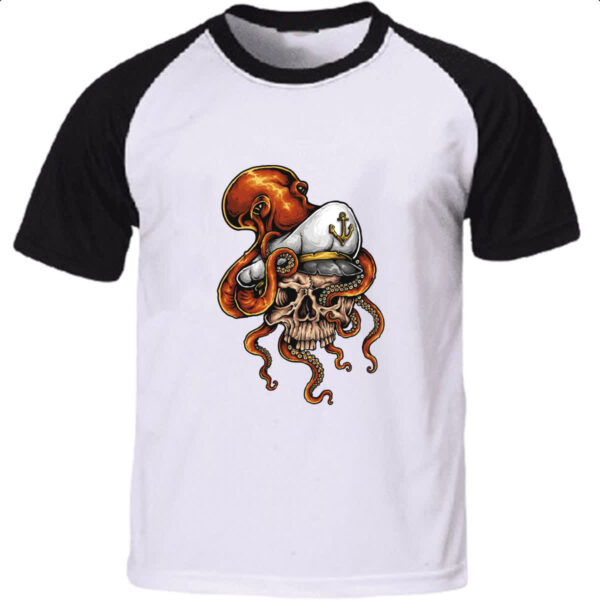Camiseta Raglan Cranio de marinheiro com Polvo
