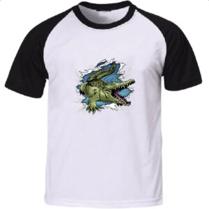 Camiseta Raglan Crocodilo rasgando a camisa