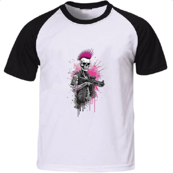 Camiseta Raglan Cyber Punk caveira guerrilheira