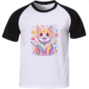 Camiseta Raglan Desenho gato feliz