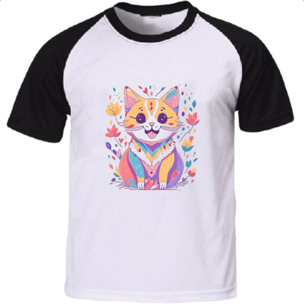 Camiseta Raglan Desenho gato feliz