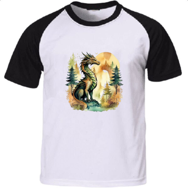 Camiseta Raglan Dragao Floresta Sunset