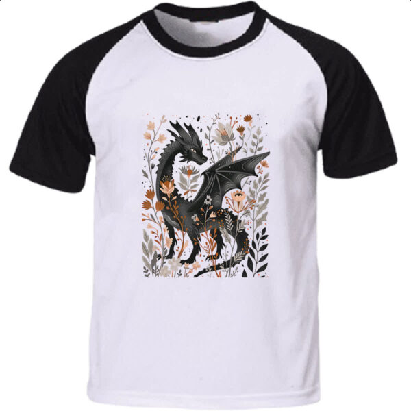 Camiseta Raglan Dragao mistico floral