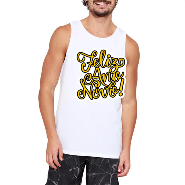 Camiseta Regata Feliz ano novo escrita dourada - Imagem 2