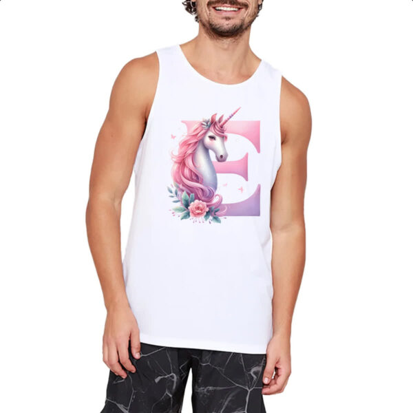Camiseta Regata Unicornio Alfabeto Letra E - Imagem 2