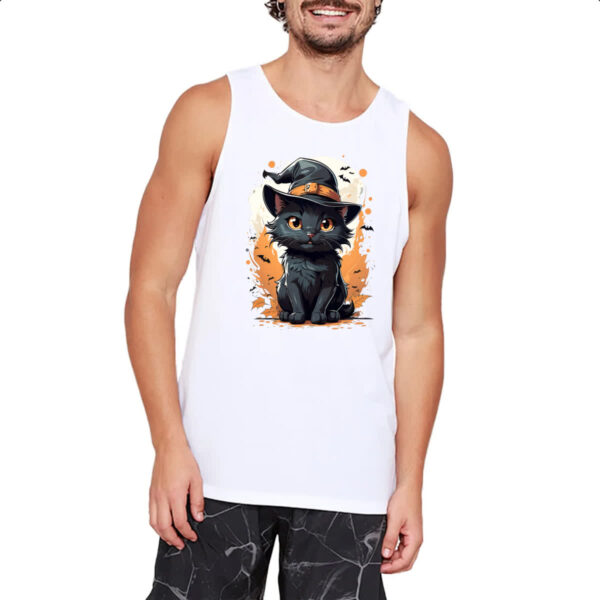 Camiseta Regata Halloween Cute Gato Preto Bruxo - Imagem 2