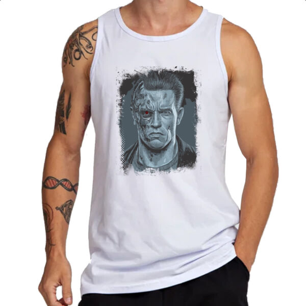 Camiseta Regata Exterminador face machucada olho vermelho - Imagem 3