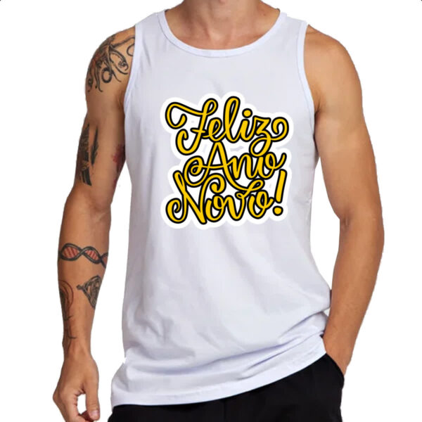 Camiseta Regata Feliz ano novo escrita dourada - Imagem 3
