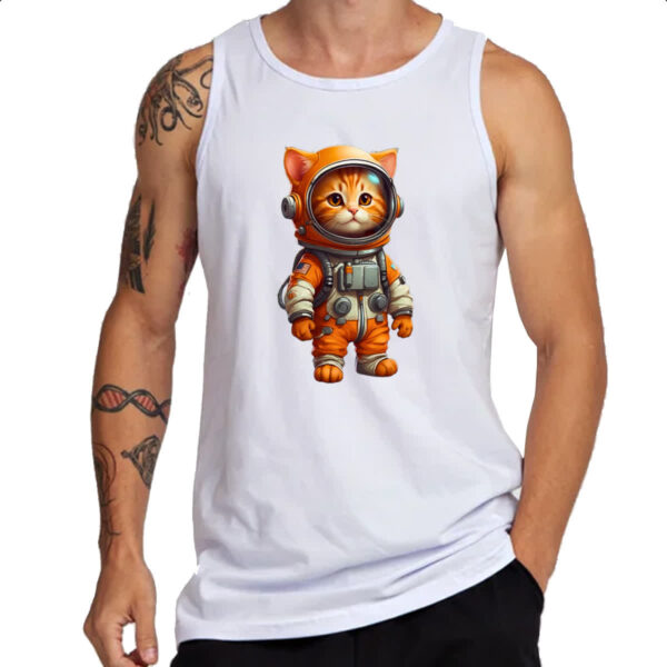 Camiseta Regata Gato fofo amarelo astronauta - Imagem 3