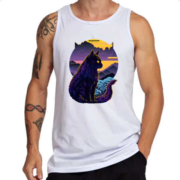Camiseta Regata Gato silhoueta sunset - Imagem 3