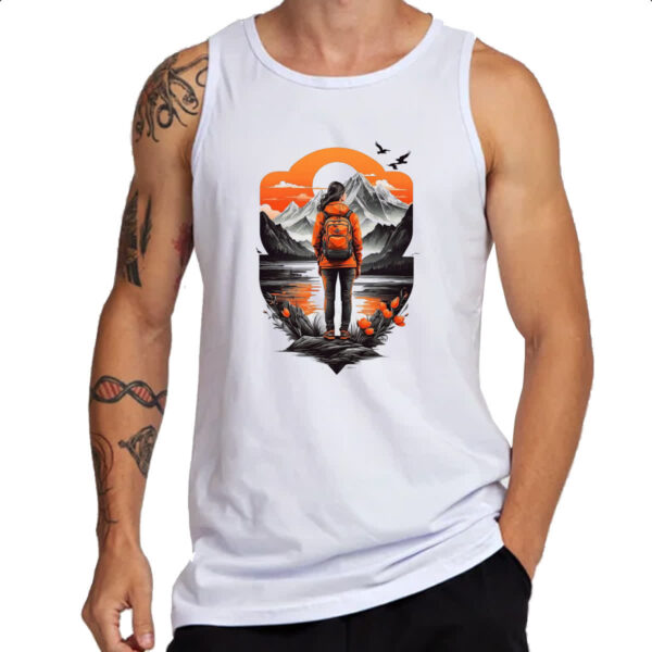 Camiseta Regata Mochileira aventureira montanhas - Imagem 3