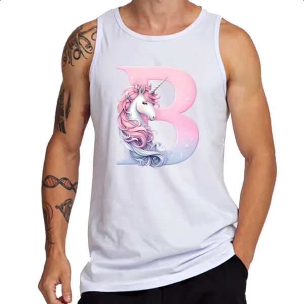 Camiseta Regata Unicornio Alfabeto Letra B - Imagem 3