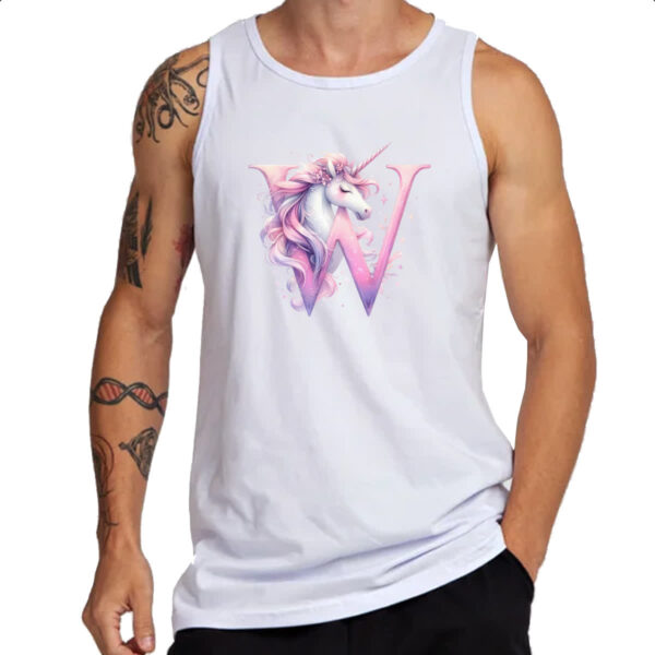 Camiseta Regata Unicornio Alfabeto Letra W - Imagem 3