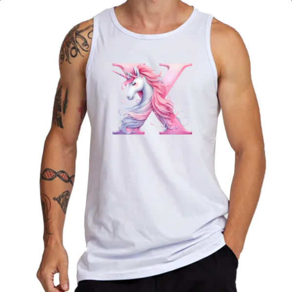 Camiseta Regata Unicornio Alfabeto Letra X - Imagem 3