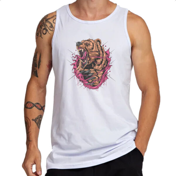 Camiseta Regata Urso cinza rasgando camiseta - Imagem 3