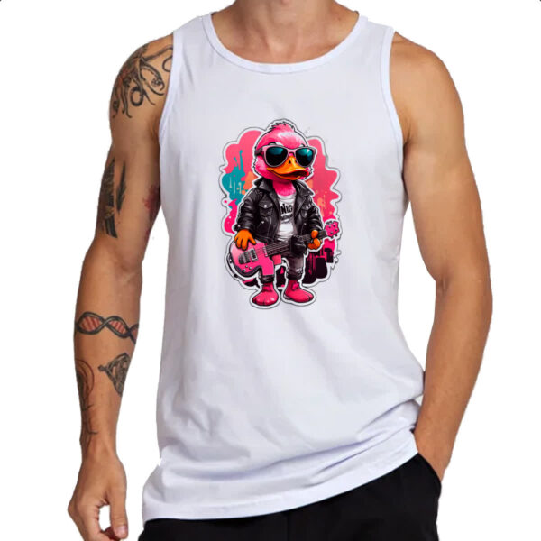 Camiseta Regata Patinho Pink Guitarrista Rock - Imagem 3