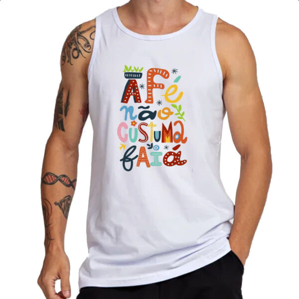 Camiseta Regata A fe nao costuma faia elementos nordestinos - Imagem 3