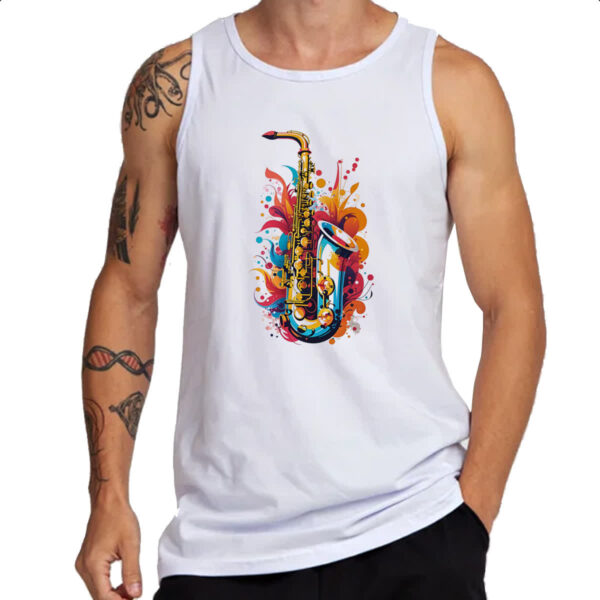 Camiseta Regata Saxofone colorful arte design - Imagem 3