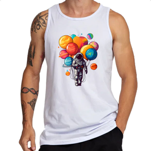Camiseta Regata Astronauta planeta baloes - Imagem 3