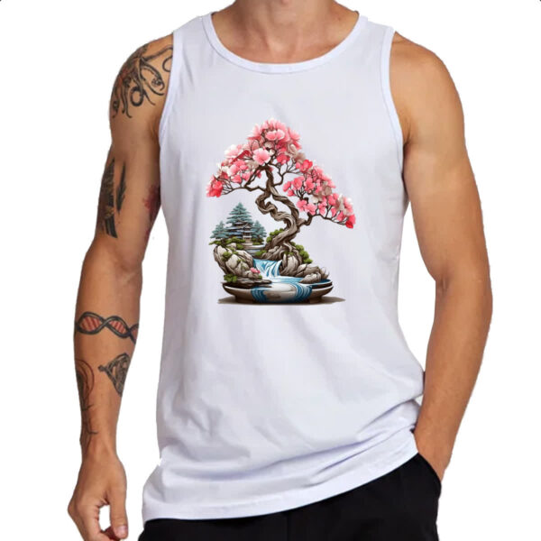 Camiseta Regata Bonsai de flores rosas - Imagem 3