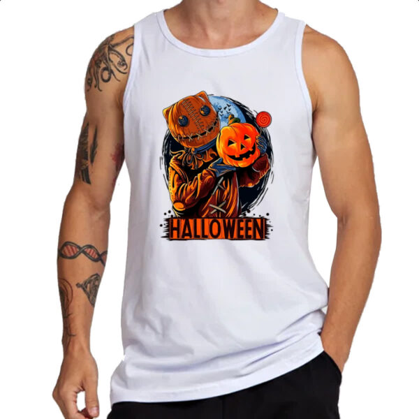 Camiseta Regata Halloween Espantalho doces ou travessuras - Imagem 3