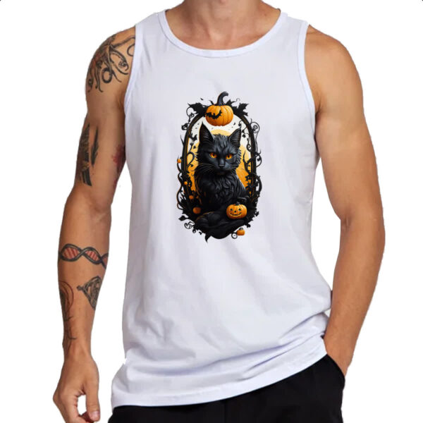 Camiseta Regata Halloween Gato Preto Espelho Macabro - Imagem 3