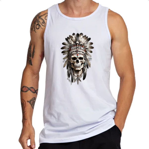 Camiseta Regata Caveira Indigena Cocar flechas cruzadas - Imagem 3