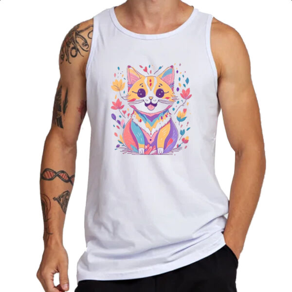 Camiseta Regata Desenho gato feliz - Imagem 3