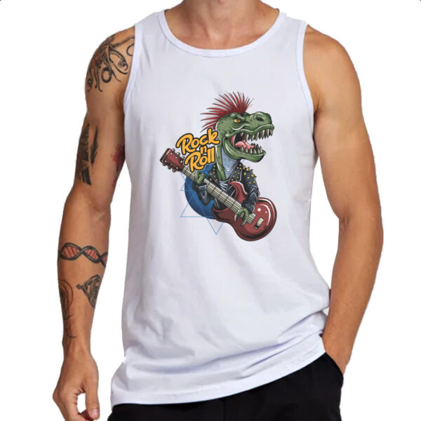 Camiseta Regata Dinossauro Rock and Roll Guitarra - Imagem 3